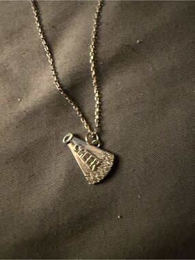 Touchstone Crystal Silver Megaphone Charm Necklace with Clear Crystals